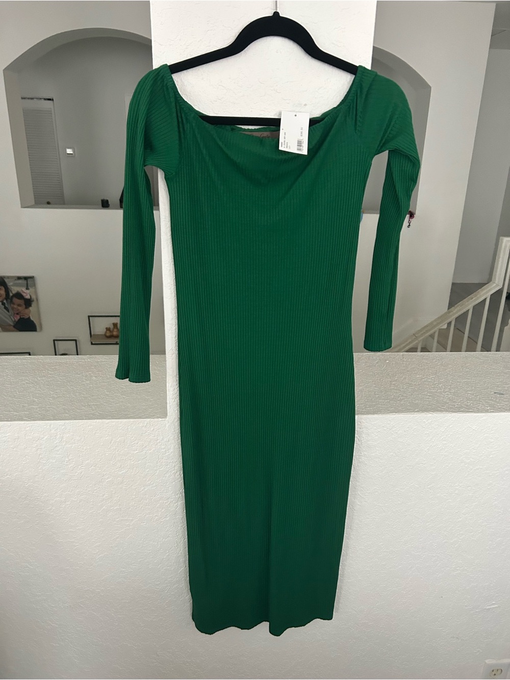 Enza Costa Green Ribbed Long Sleeve Midi Dress